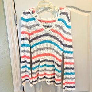 Roxy by Hollister White Multicolor Stripe Sweater Hoodie Pocket Size Small